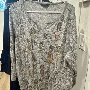 Ali Miles Gray Graphic Blouse